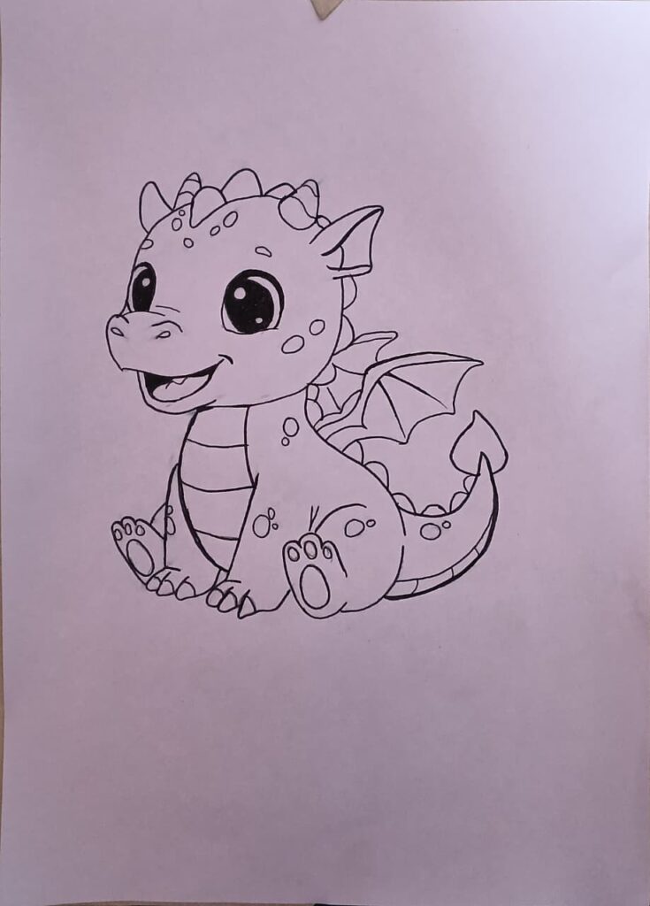 Colored dragon drawing easy